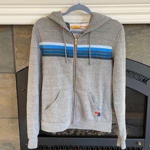 NEW Aviator Nation 5 STRIPE HOODIE - HEATHER GREY